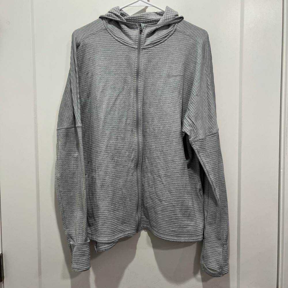 Nike Running Dri-FIT Full Zip Hoodie Gray Waffle Knit Thumbhole XL